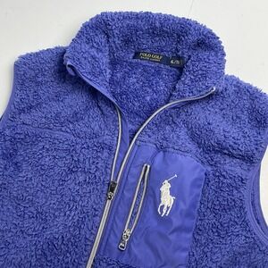Polo Golf Ralph Lauren XL Big Pony Purple /Blue White Fleece Sherpa Zip Vest
